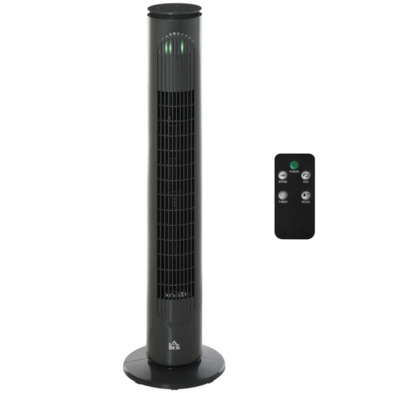HOMCOM Ventilador de Torre 45W con Control Remoto y Temporizador 3 Modos 3 Velocidades Oscilante de 70° Silencioso 22x77 cm Gris