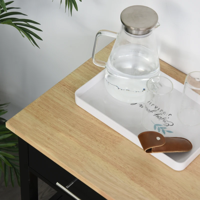 HOMCOM Carrito de servicio para cocina con ruedas 2 estantes 2 cajones Negro Madera Natural