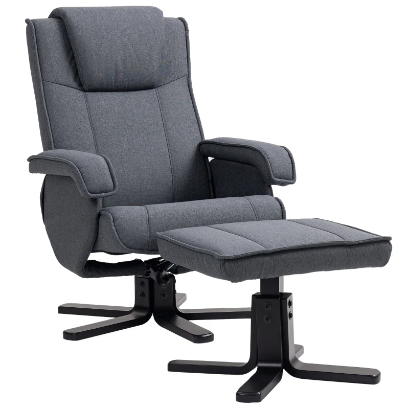 HOMCOM Swivel Recliner Chair with Footstool - Charcoal Grey Linen