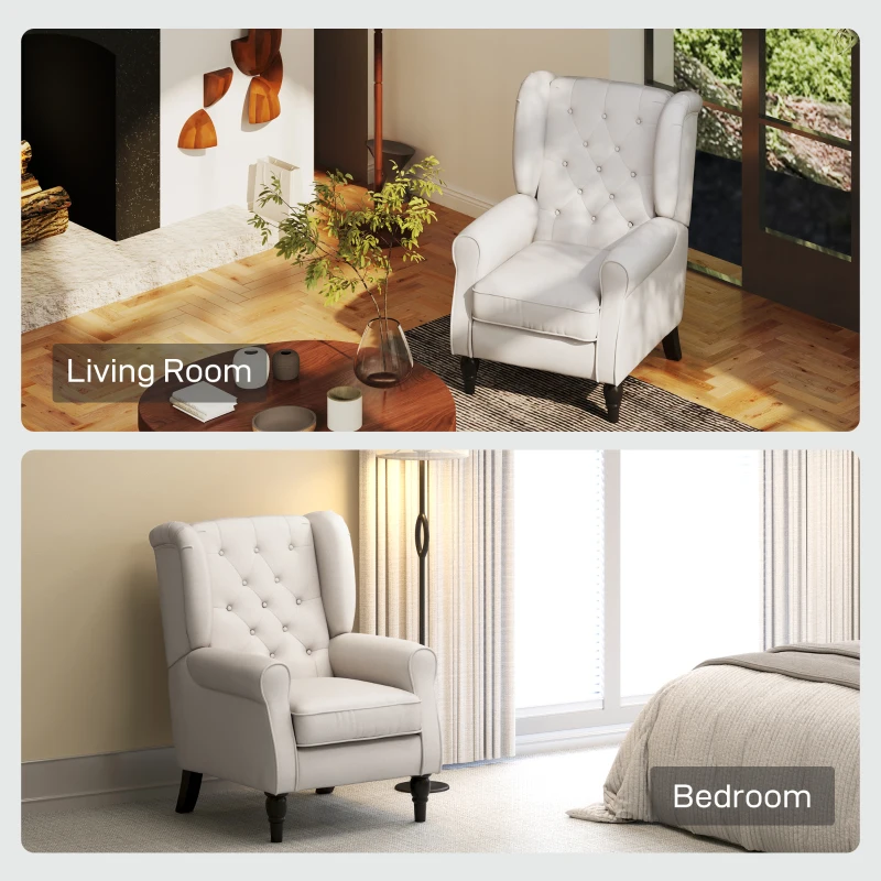 HOMCOM Sillón de Salón Acolchado en Tela con Respaldo Acolchado 74x86x102 cm Blanco Crema(m-3)
