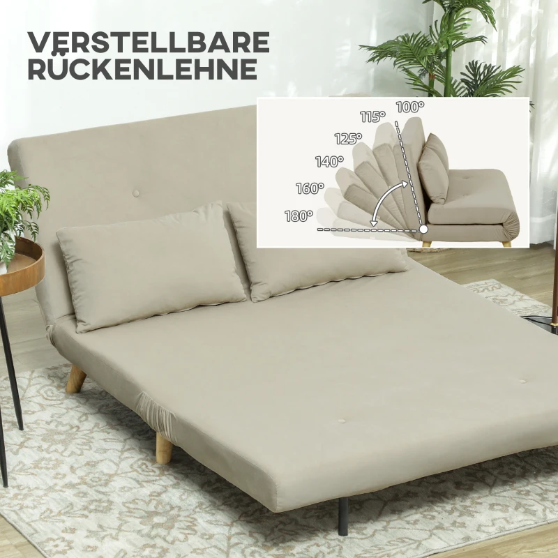 HOMCOM Slaapbank Relaxbank Sofa Couch, Incl. 2 Kussens, Fluweeloptiek, 130 x 78 x 79 cm, Beige