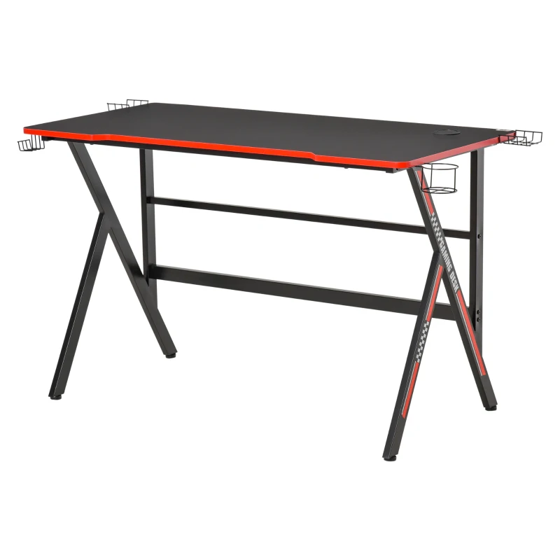 HOMCOM Escritorio gaming racing escritorio gamer escritorio informático soportes bracket para cascos altavoces portavasos metal tablero