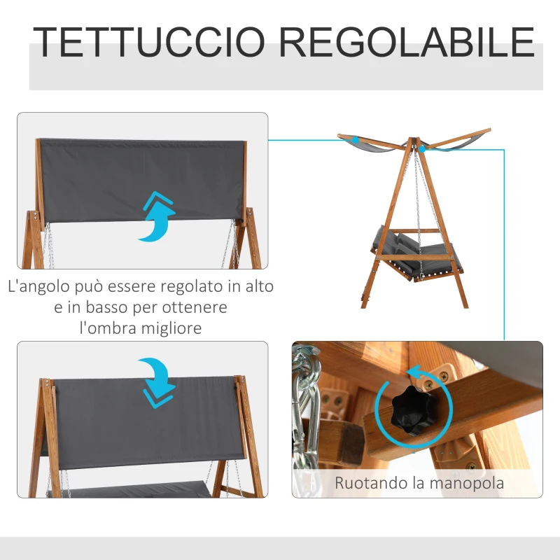 Outsunny Dondolo da Giardino 3 Posti Convertibile in Letto Matrimoniale, 225.5x113x180cm