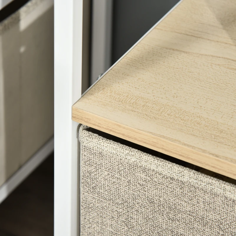 HOMCOM Mueble TV Bajo sobre Patas Estilo Industrial 2 cajones en Tela Gris Madera Natural y Metal Blanco