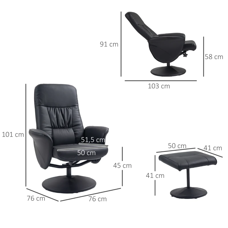 HOMCOM Conjunto de 2 piezas Sillón con Reposapiés Sillón relaxcon Reposapiés ajustable en altura respaldo inclinable Negro