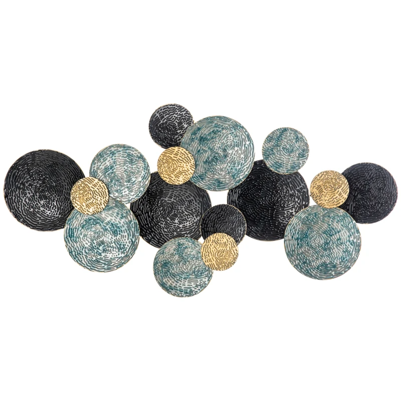 HOMCOM Decoración de Pared en Metal 3D Wall Art con Círculos 133x66 cm Azul Negro y Oro