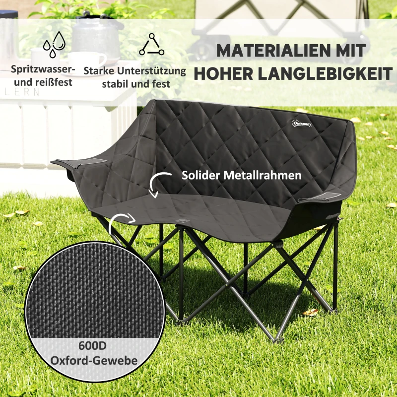 Outsunny Faltstuhl faltbar 2 Sitzer Campingstuhl mit Tragetasche Outdoor bis 250kg belastbar 145 x 60 x 92 cm Schwarz