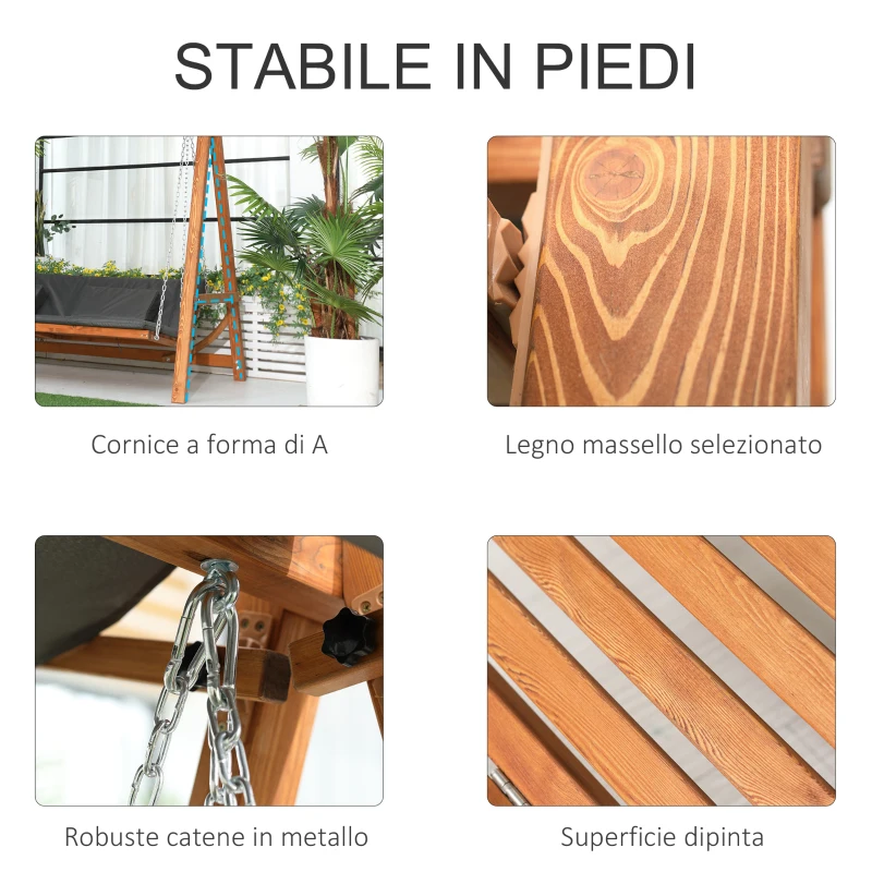 Outsunny Dondolo da Giardino 3 Posti Convertibile in Letto Matrimoniale, 225.5x113x180cm