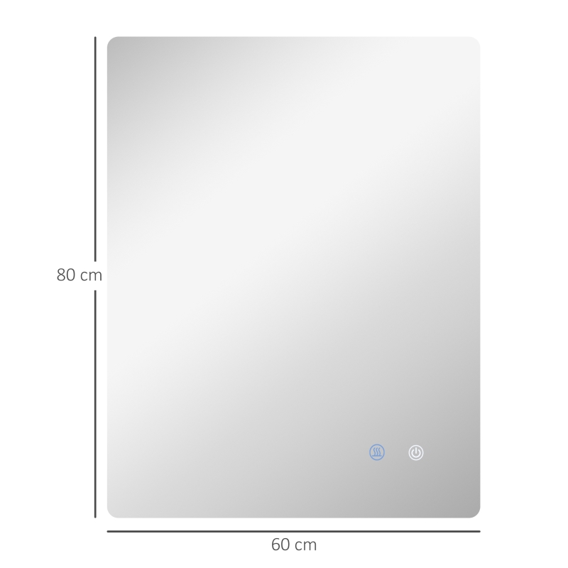 kleankin Espejo rectangular luminoso LED de baño 80x60 cm luminosidad ajustable Blanco transparente