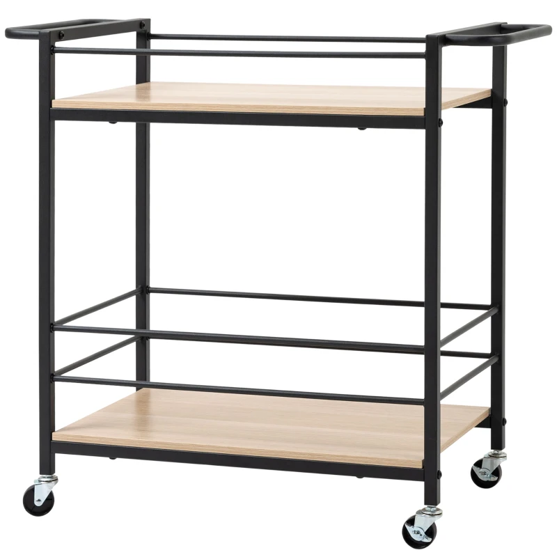 HOMCOM Carrito de servicio y cocina con ruedas y 2 estantes marco de metal y aspecto madera - 82x40x75 cm