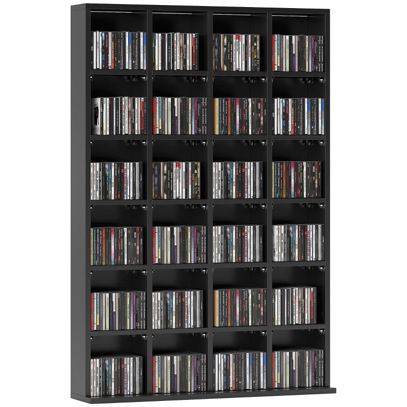 HOMCOM Mueble de almacenamiento multimedia 480 CD/ 312 DVD - biblioteca de madera con estantes ajustables, 89 x 130,5 cm, negro
