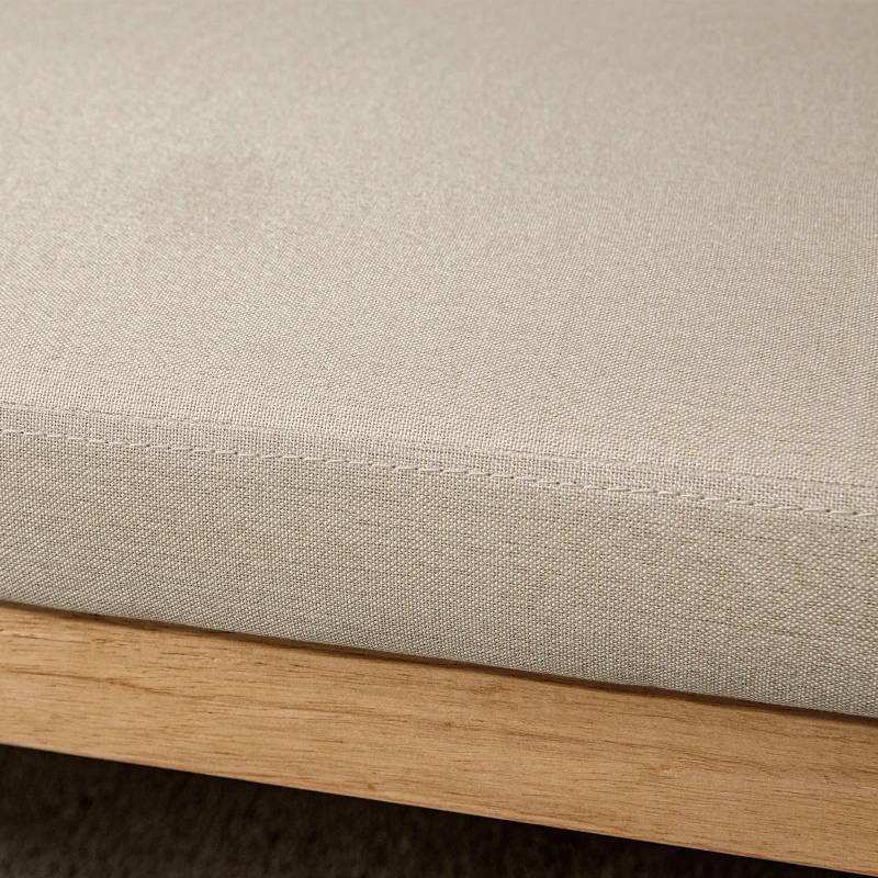 HOMCOM Banco pie de cama en tejido de lino con reposabrazos de mimbre y estructura de madera maciza 120x38x61,5 cm Crema