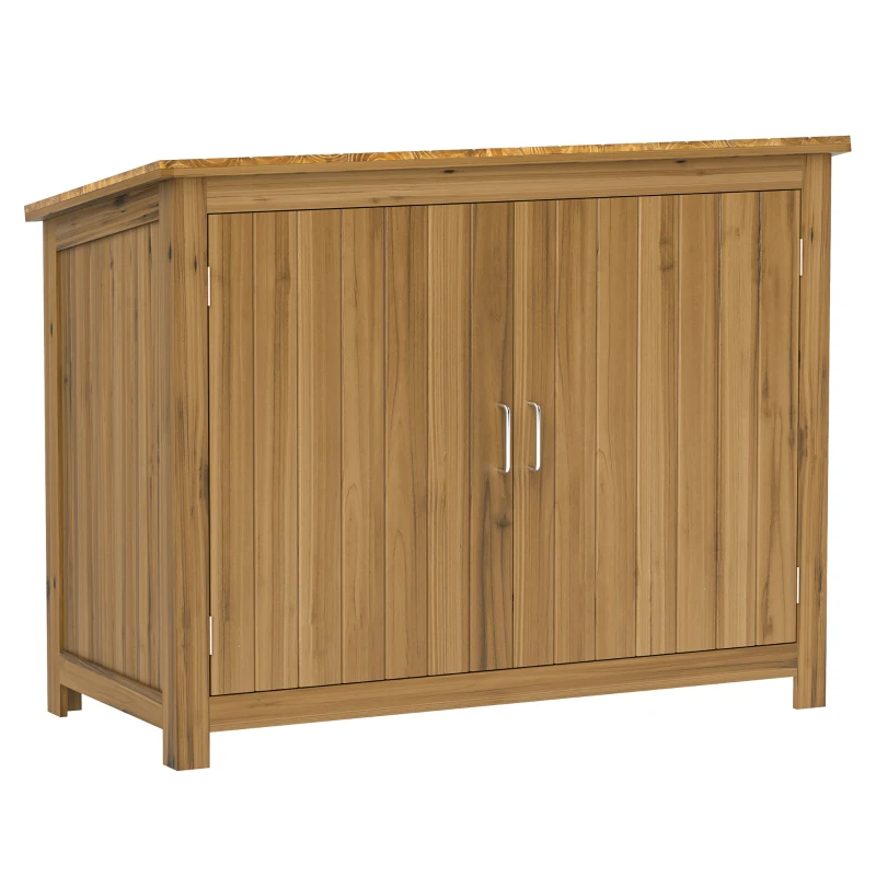 Outsunny Armoire de jardin en bois abri de jardin extérieur avec toit incliné, 2 étagères et 2 portes, 110 x 50 x 85 cm, marron(m-11)