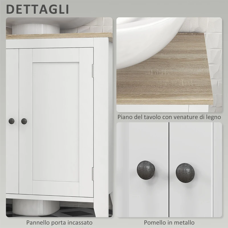 kleankin Mobile Sottolavabo Bagno a U con Ripiano Regolabile Interno, in MDF, 60x30x60 cm, Bianco e color Legno