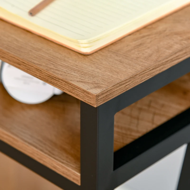 HOMCOM Escritorio de Estilo Industrial de 120x60x76 cm con Cajón + 2 Compartimentos Patas de Metal Negro Tablero de Aspecto