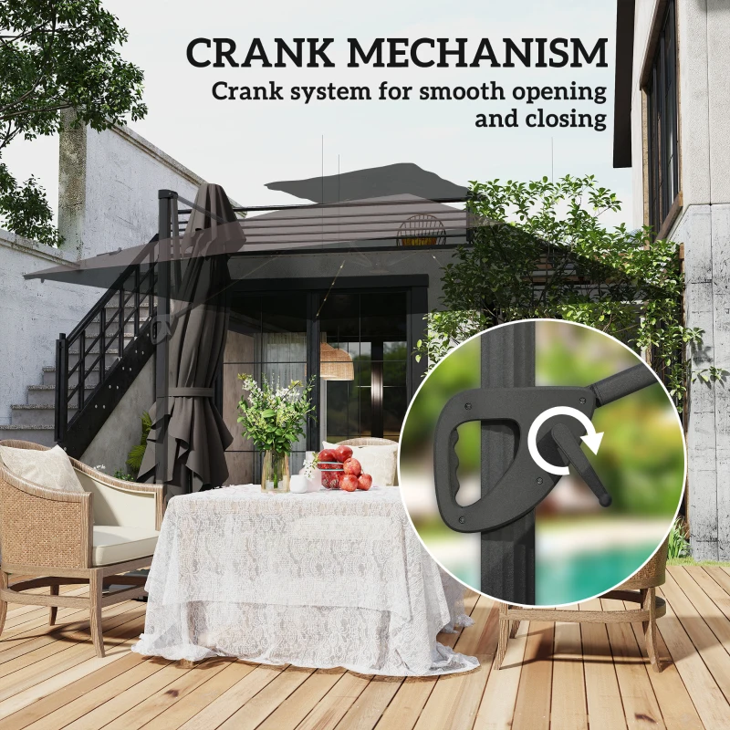 Outsunny 3.5x3 m Garden Cantilever Parasol with Solar LED Lights and Centre Light, Aluminium Large Square Patio Umbrella, UPF50+ Hanging Sun Shade with Cross Base, Crank Handle and Tilt, Grey