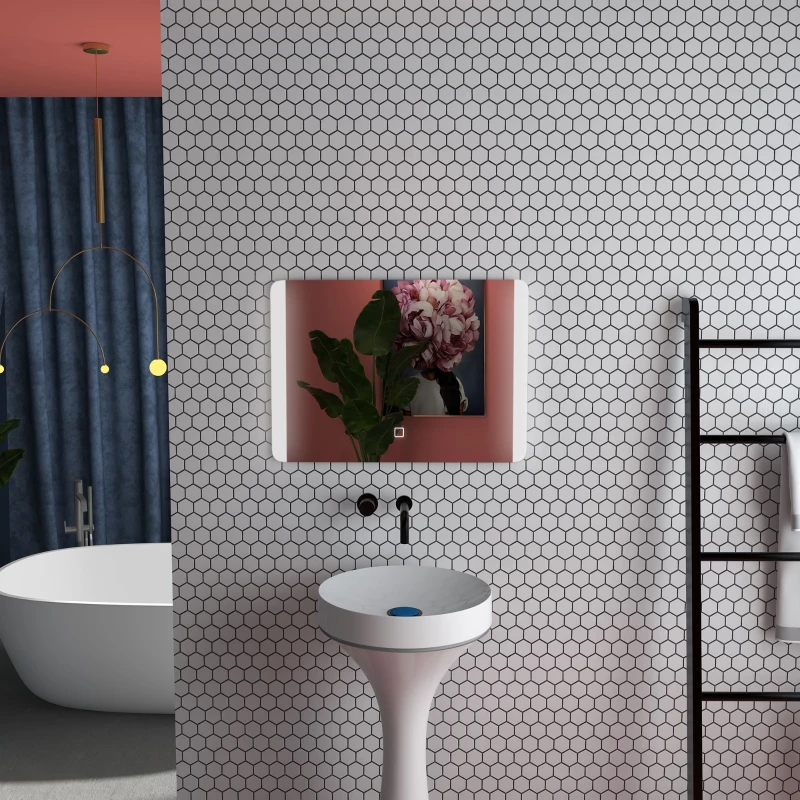 HOMCOM Espejo de baño rectangular con luz LED función antivaho brillo ajustable 50x70 cm plateado