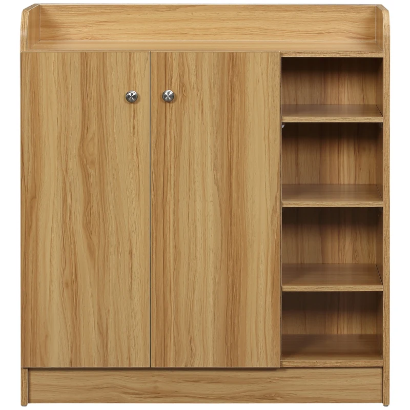 HOMCOM Zapatero Mueble de zapatos para entrada con 4 compartimentos abiertos y armario de doble puerta - estante ajustable