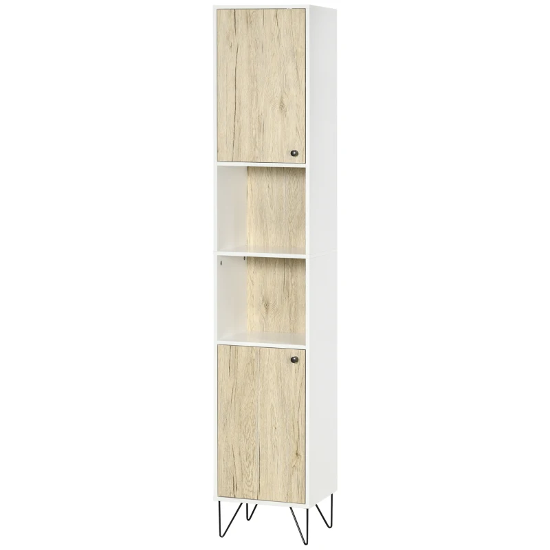 kleankin Mueble columna de baño alto con patas de pelo 2 armarios con estante 30x31,5x169 cm