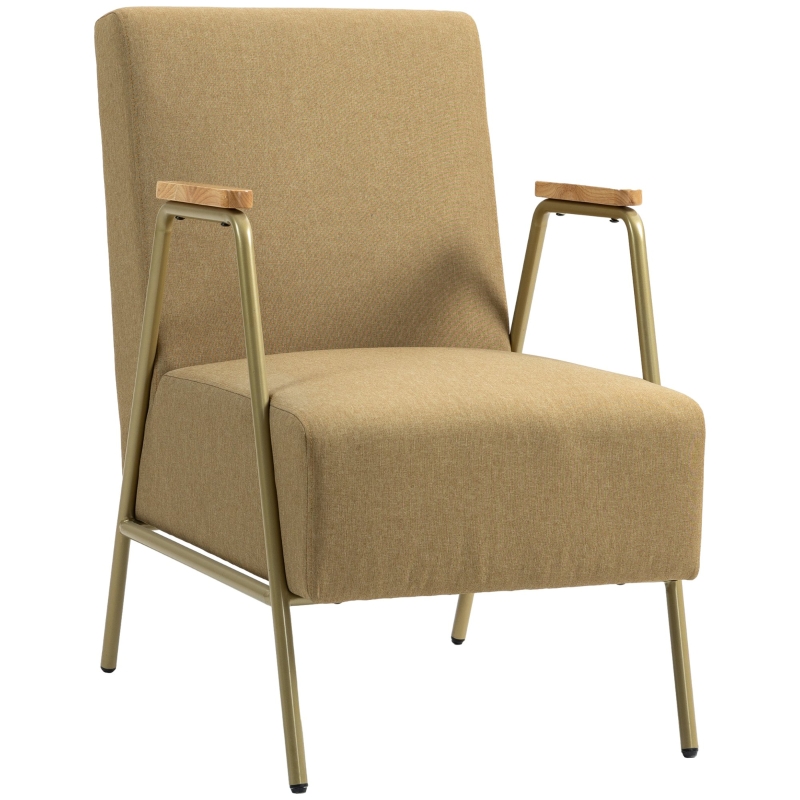 HOMCOM Poltrona Individual com Apoios de Braços Estrutura em Aço Dourado Estilo Moderno para Sala Quarto 62x81x92 cm Castanho