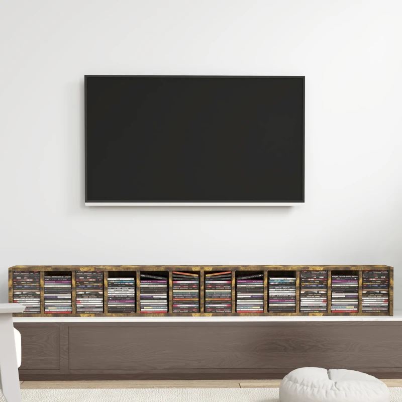 HOMCOM Conjunto de 2 estantes verticales armario de almacenamiento CD 12 compartimentos 21x22,5x88,5 cm capacidad 204 CD Marrón rústico