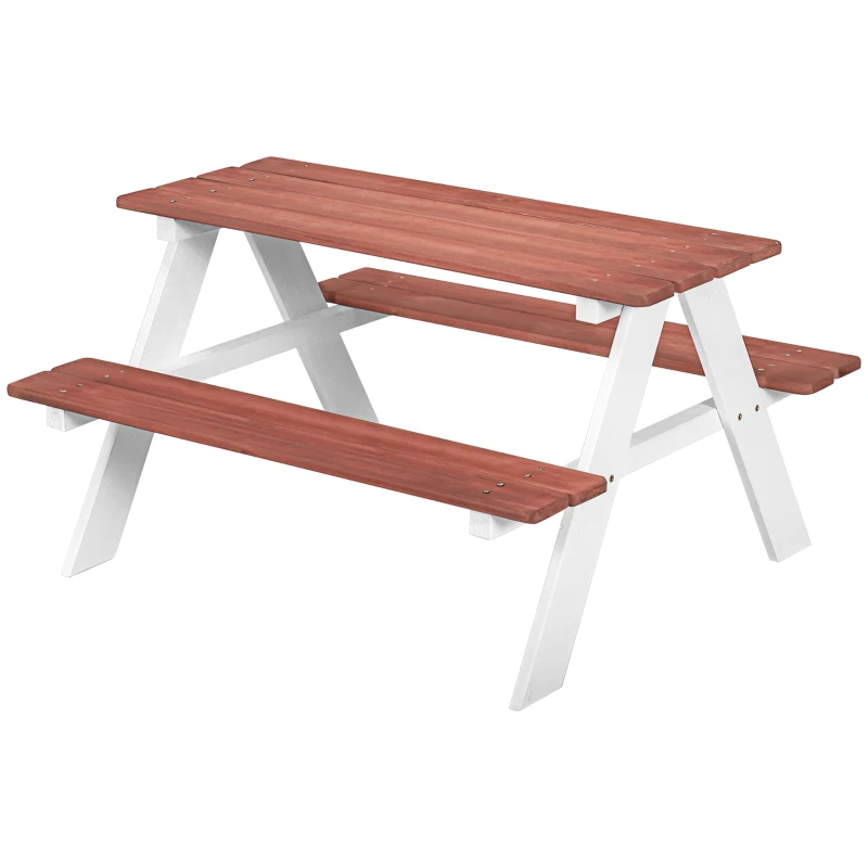 Outsunny Tavolo da Picnic per Bambini con Panche in Legno Massiccio, Tavolo Bambini per il Giardino, 89 x 79 x 50 cm, Marrone e Bianco