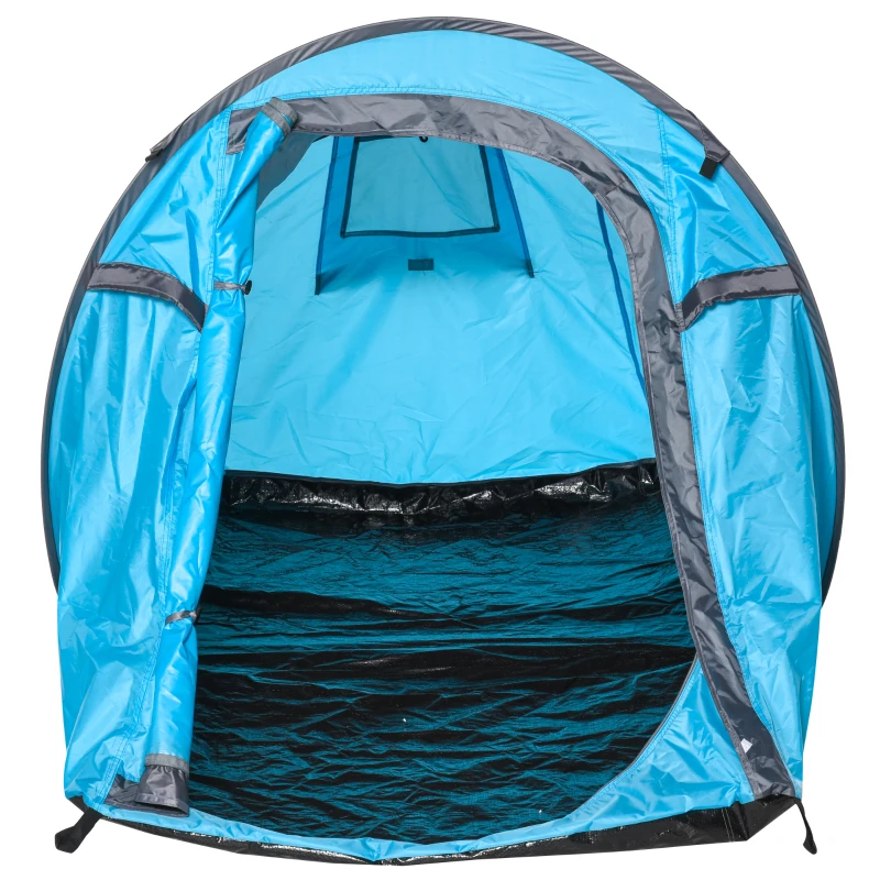Outsunny Pop up Zelt für 1-2 Personen Campingzelt für 3 Jahreszeiten Polyester Glasfaser Blau+Grau 220 x 108 x 110 cm