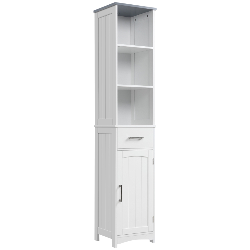 kleankin Mueble de columna de baño con armario 3 compartimentos y cajón - 34x30x163 cm - MDF Blanco