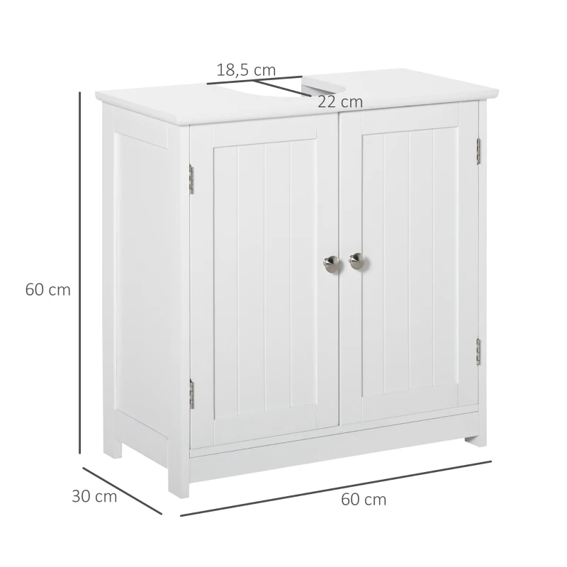 kleankin Mueble de baño bajo lavabo - mueble de lavabo - armario 2 puertas con estante - 60x30x60 cm - de madera blanca