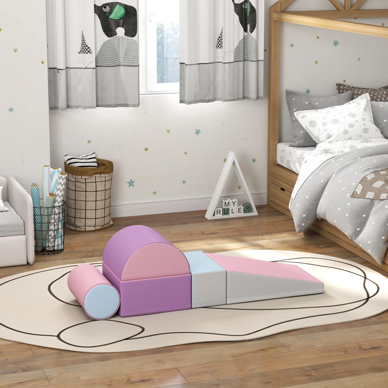 HOMCOM Bloques de Espuma, Set de 5 Bloques de Construcción para Niños de 1-3 años, Cuero Artificial, Multicolor