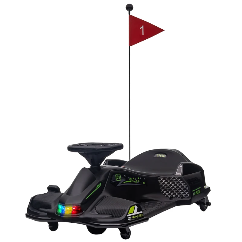 HOMCOM Go Kart Eléctrico para Niños 8-12 Años Velocidad 3-8 km/h con Luces y Música, Negro(m-6)
