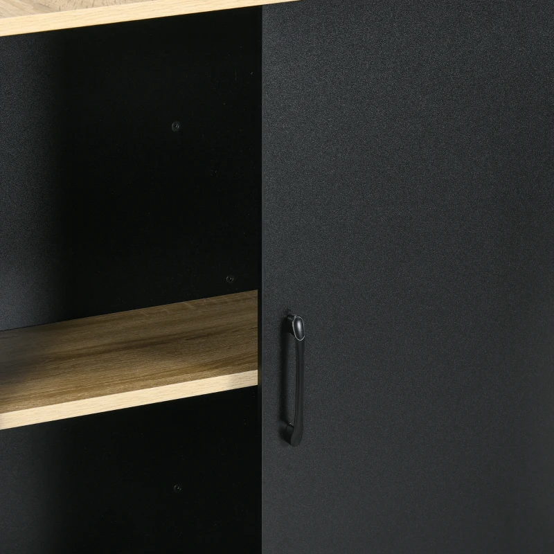 HOMCOM Mesa auxiliar de cocina con 2 estantes abiertos 1 armario puertas correderas portacuchillos 114,5x70x90 cm Negro