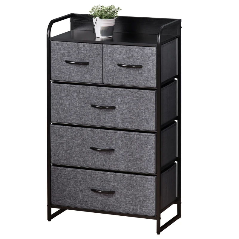 HOMCOM Cómoda Mueble de Almacenamiento 5 cajones Plegables en Tela 58x29x99 cm Gris
