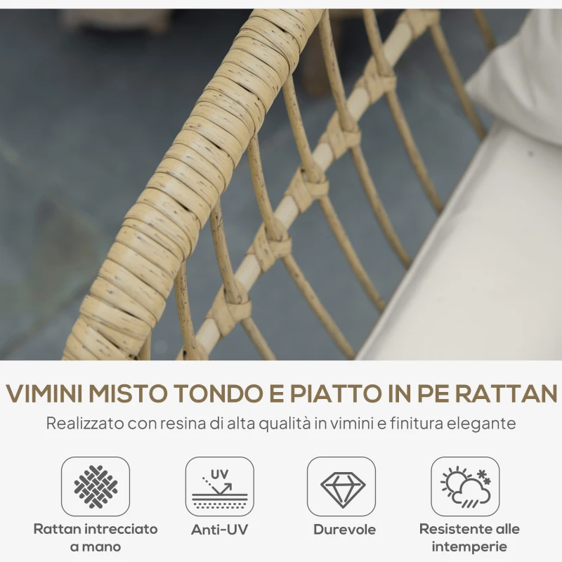 Outsunny Set da Giardino 4 Pezzi con 2 Sedie da Giardino, Divanetto 2 Posti e Tavolino Basso, Naturale e Crema