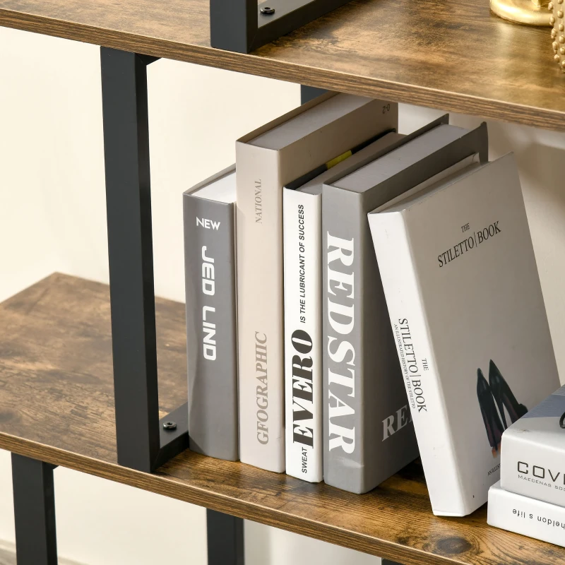 HOMCOM Estantería biblioteca separador de ambientes de estilo industrial en forma de escalera con 5 estantes 102x30x160 cm