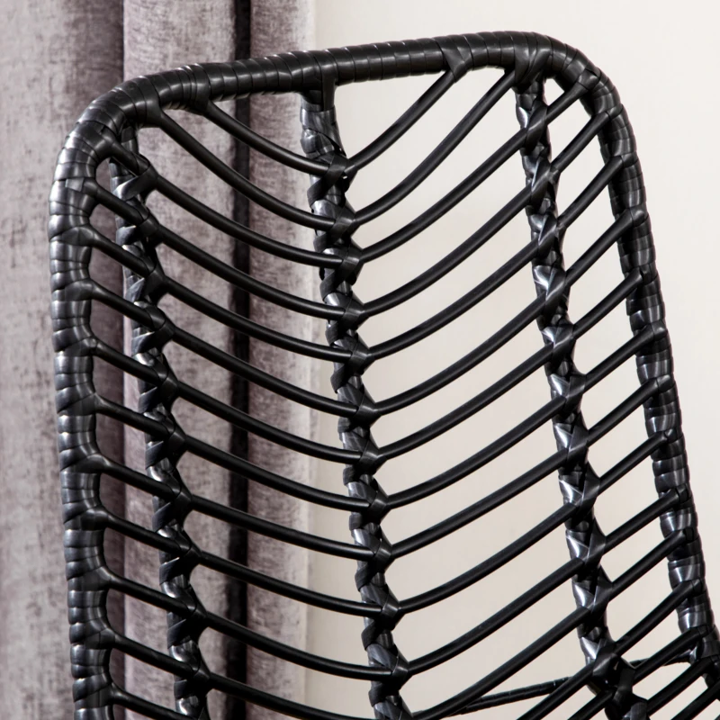 HOMCOM Conjunto de 2 taburetes de bar diseño bohemio altura 66 cm con reposapiés de metal y ratán PE - Negro