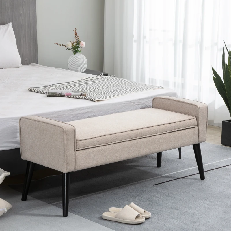 HOMCOM Banco de almacenamiento cofre de almacenamiento con asiento acolchado pie de cama de tela con aspecto de lino 120x45x54 cm
