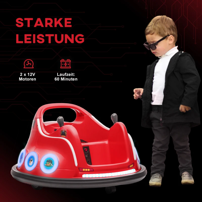 AIYAPLAY Coche eléctrico para niños, giros de 360°, para 3-5 años, con control remoto, música, Rojo