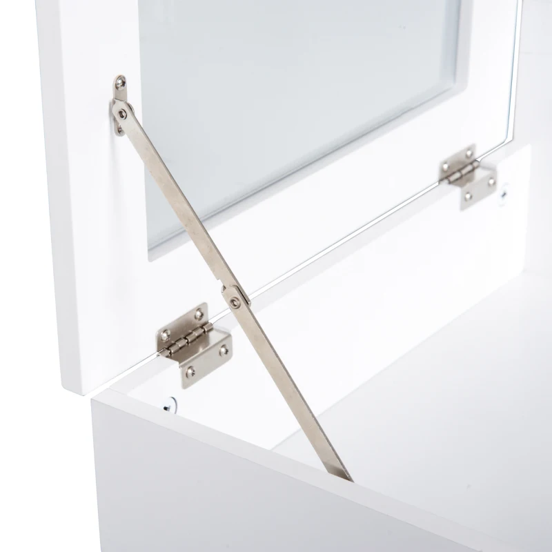 HOMCOM Tocador Design escandinavo Mesa de Maquillaje Múltiples Compartimentos Espejo Plegable 60x50x86 cm pino y MDF Blanco