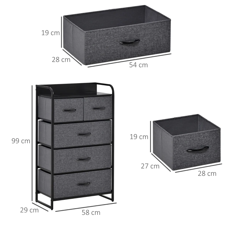HOMCOM Cómoda Mueble de Almacenamiento 5 cajones Plegables en Tela 58x29x99 cm Gris
