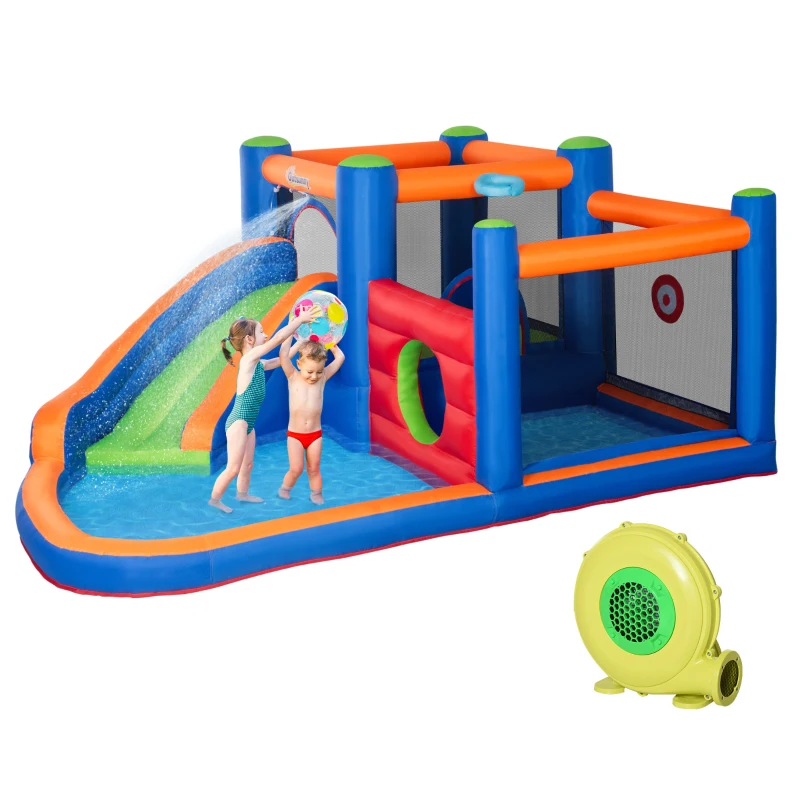 Outsunny Castillo Hinchable para Niños 3-8 Años con Tobogán, Trampolín y Piscina, 380x340x170 cm