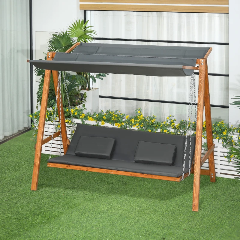 Outsunny Dondolo da Giardino 3 Posti Convertibile in Letto Matrimoniale, 225.5x113x180cm