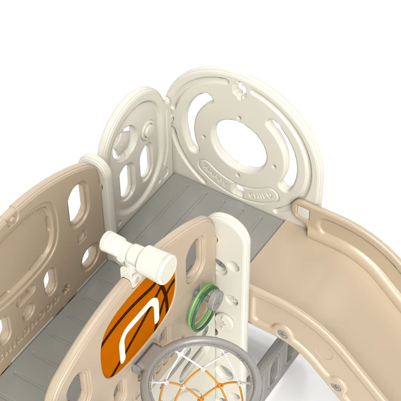 AIYAPLAY Struttura di gioco per bambini, scivolo 7 in 1, parco giochi interno con spazio di archiviazione e tunnel rampicante, 186x153x111 cm, Bianco crema