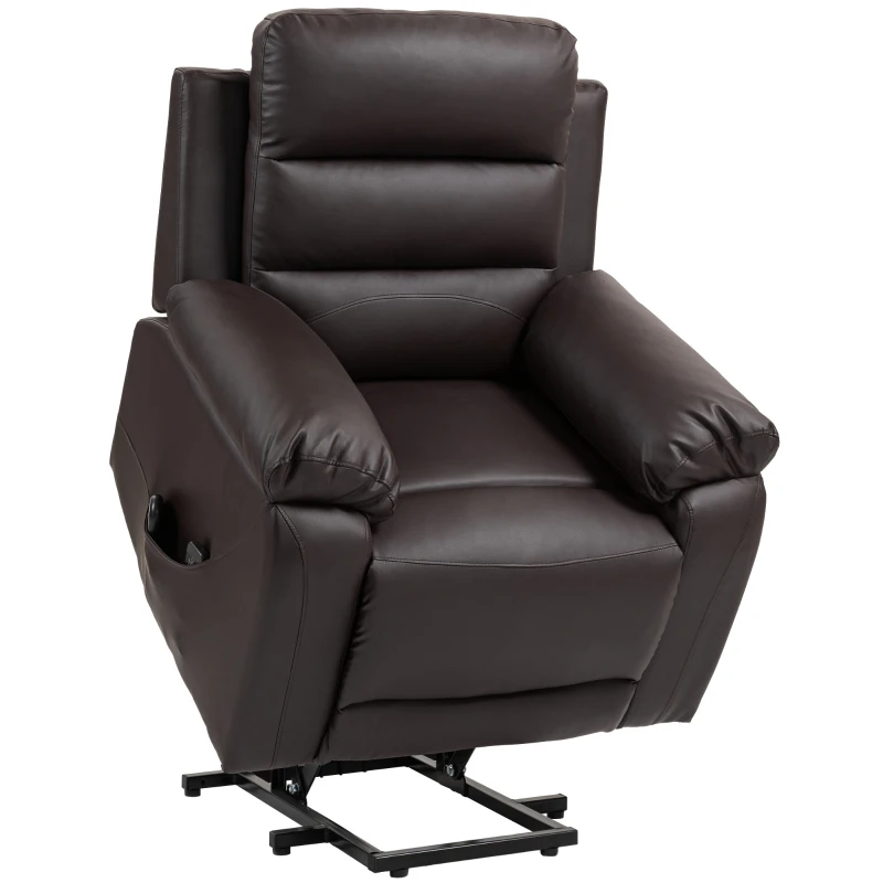 HOMCOM Poltrona Alzapersona elettrica con funzione massaggio e inclinazione regolabile in similpelle, 91x86x101 cm, Marrone