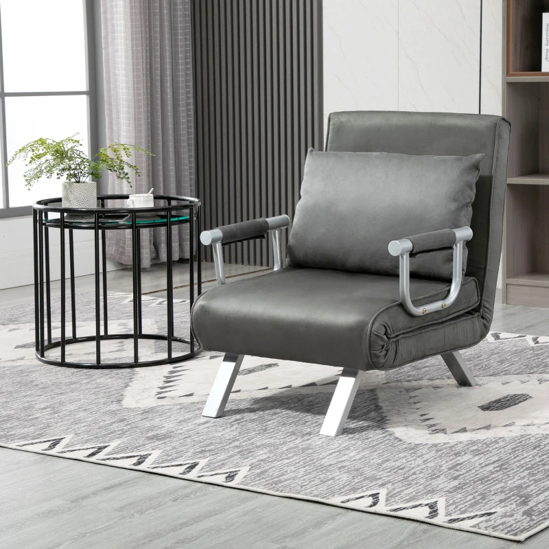 HOMCOM Sillón convertible sofá cama de 1 plaza desenfundable Gran Confort Cojín Patas apoyabrazos de metal ante Gris