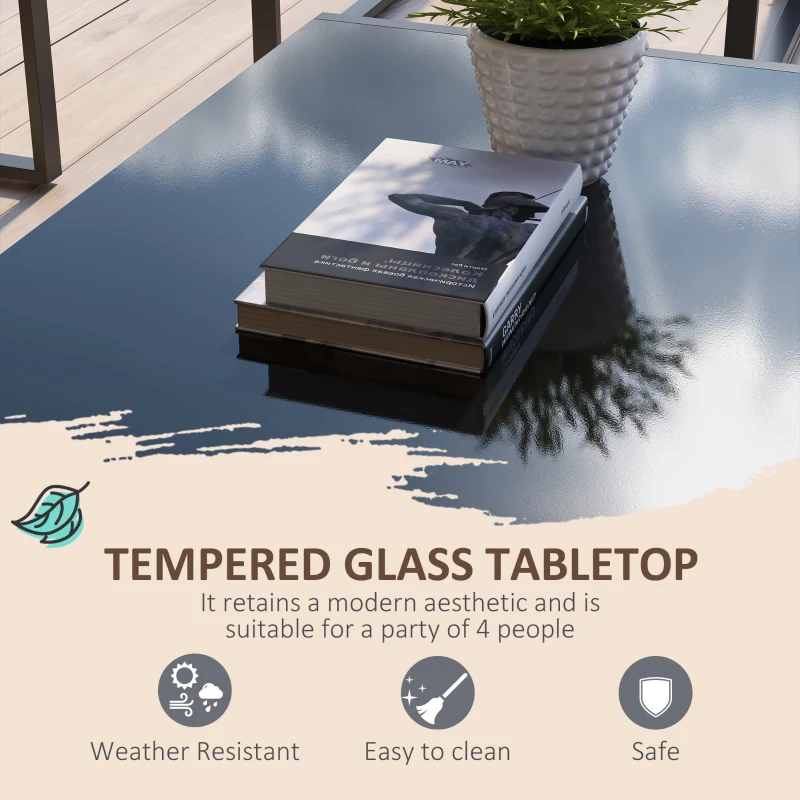 Outsunny Tuinmeubelset met Glazen Tafel, 2 Stoelen, 1 Bank, Weerbestendig, 114 cm x 70 cm x 67 cm, Grijs+Beige