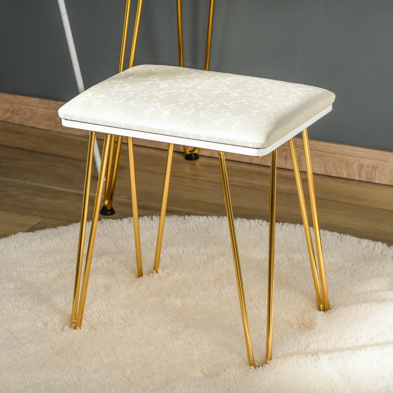 HOMCOM Tocador Mesa de maquillaje moderna Espejo LED ajustable incorporado Incluye taburete pies de metal 2 cajones + 1 Organizador