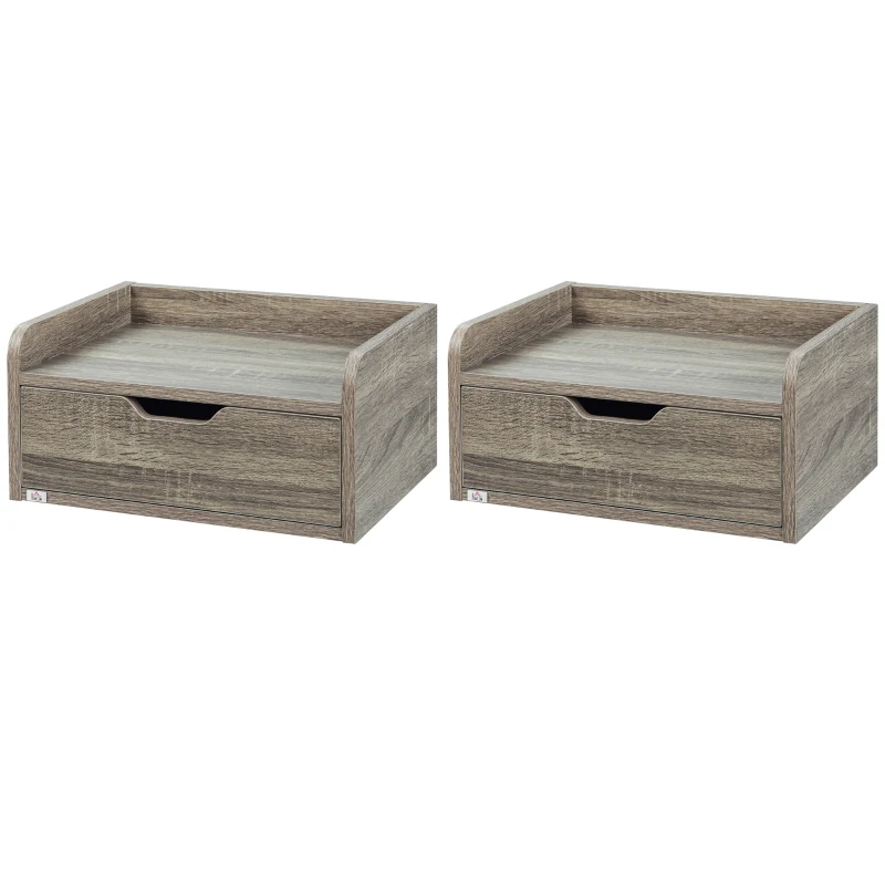 HOMCOM Conjunto de 2 mesitas de noche murales mesitas de noche colgantes cajón superficie aspecto madera 40x30x19,5 cm- Gris