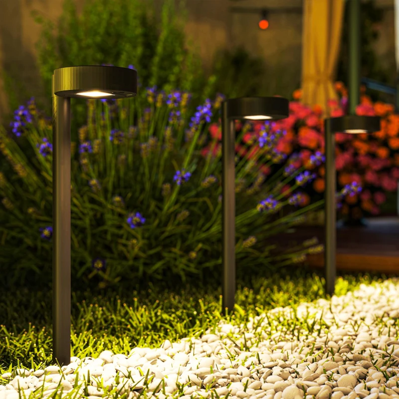 Outsunny Set 8 Faretti da Esterno a Energia Solare con Illuminazione LED a 3000K, in PP, PS e ABS, 12x10x46 cm, Nero