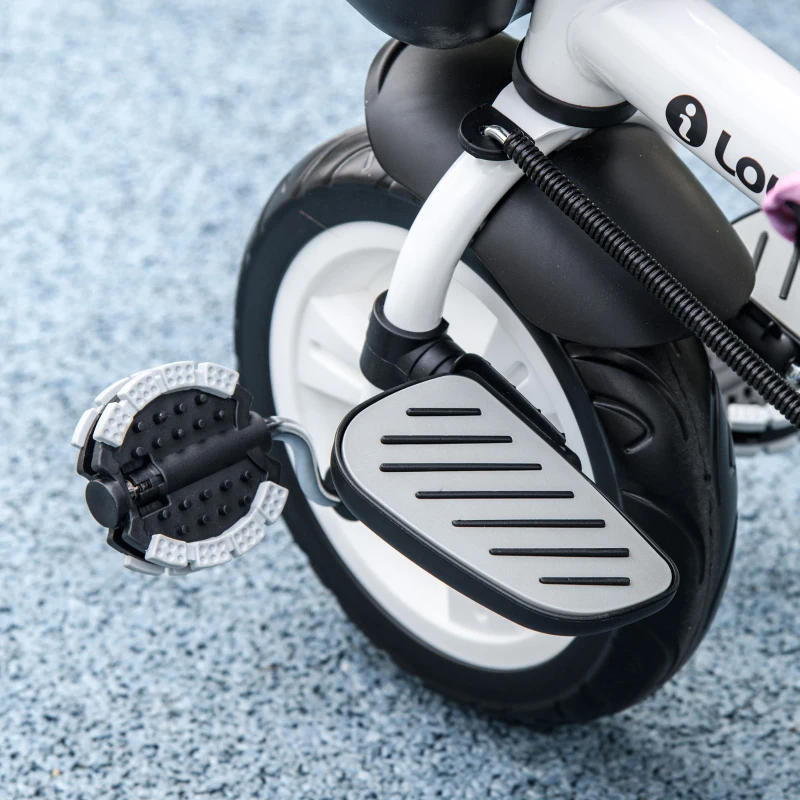 HOMCOM Triciclo Infantil 6 en 1 con Mango de Empuje, Toldo, Cinturón, Cesta, 18+ Meses, Rosa